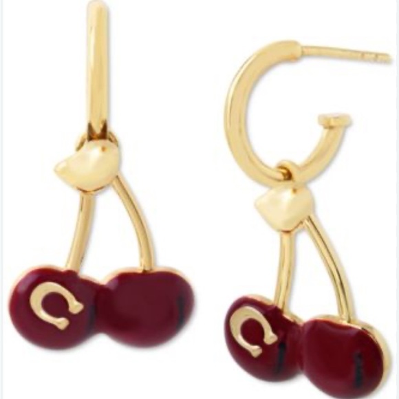 Coach Gold tone Cherry Huggies Hoop Earrings - Picture 1 of 8